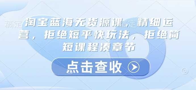 淘宝蓝海无货源课，精细运营，拒绝短平快玩法，拒绝简短课程凑章节