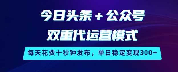 揭秘双重代运营新机遇：今日头条+公众号强强联手！只需每日十秒上传，稳赚3单不是梦。-创享网