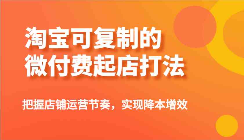 淘宝可复制微付费起店打法：专业运营策略，精准把握节奏，高效降本增效-创享网