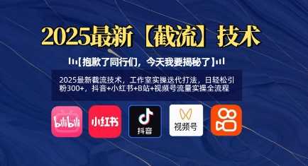 2025最新截流技术：工作室实操迭代打法，日轻松引粉300+，抖音+小红书+B站+视频号流量实操全流程详解-创享网