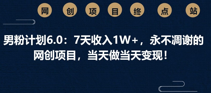 男粉计划6.0：7天冲刺1W+收益，打造你的永不凋谢网创金矿，当天行动当天见钱！-创享网