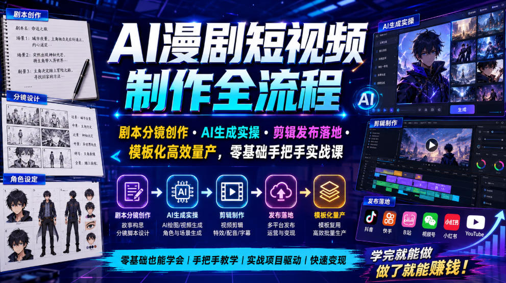 AI漫剧短视频全流程:剧本分镜×AI生成×模板化量产,零基础手把手实战-创享网