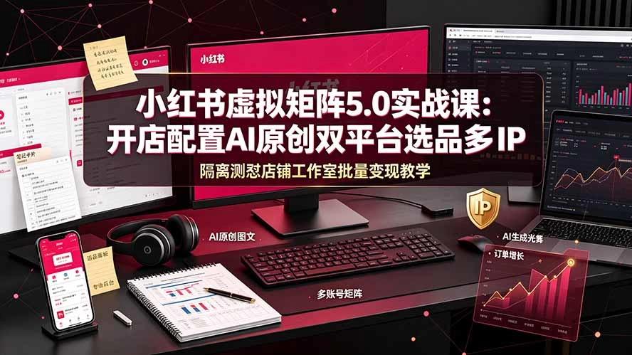 小红书虚拟矩阵5.0，开店AI原创选品测款批量放大全实战-创享网