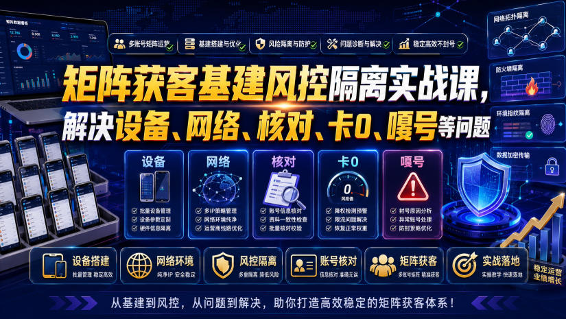 矩阵基建风控隔离实战课，设备IP内容防关联+账号耐打卡0嘎号全解-创享网