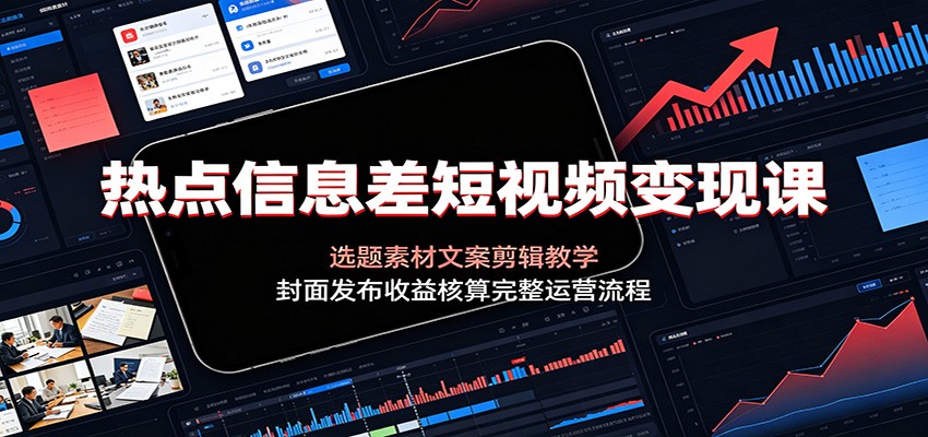 热点信息差短视频变现课，选题素材文案剪辑封面发布收益核算全流程 - 创享网-创享网