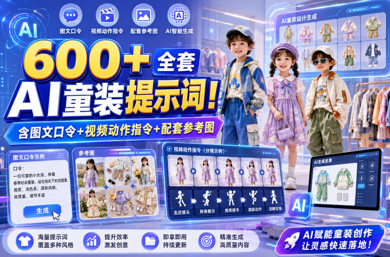 600+全套AI童装提示词，图文口令+视频指令+参考图一键量产 - 创享网-创享网