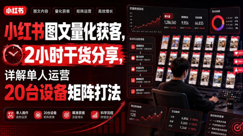 小红书图文量化获客，单人20台设备矩阵，2小时干货全拆解-创享网