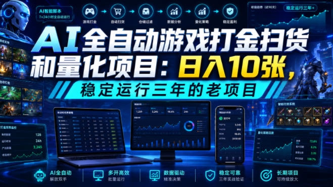 AI全自动游戏打金+量化扫货,日入10张稳定三年项目-创享网