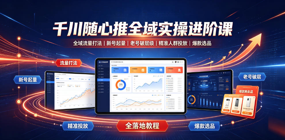 千川随心推全域进阶课，全域流量打法+新号起量+老号破层级+精准人群投放+爆款选品全落地-创享网