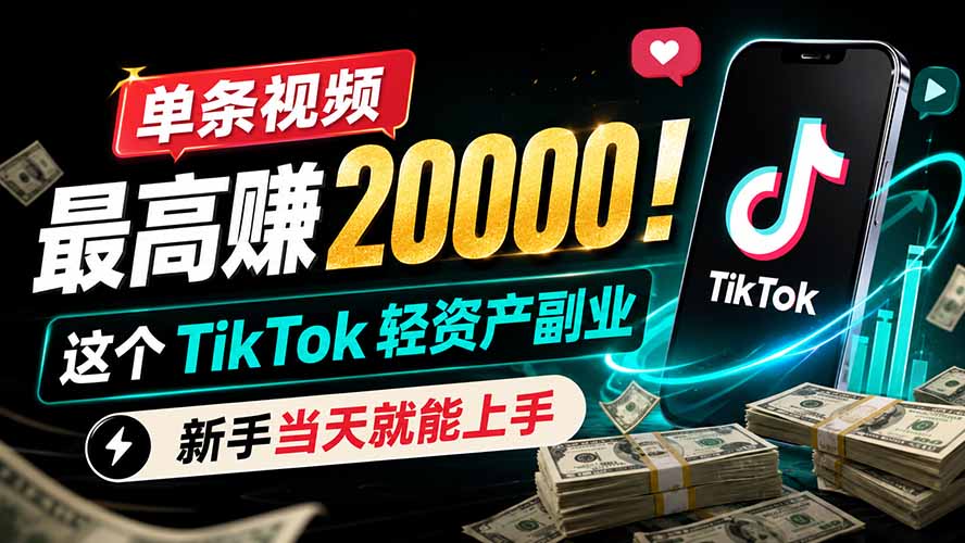 TikTok海外拉新：单条视频赚20000，新手当天上手轻资产赚美金-创享网