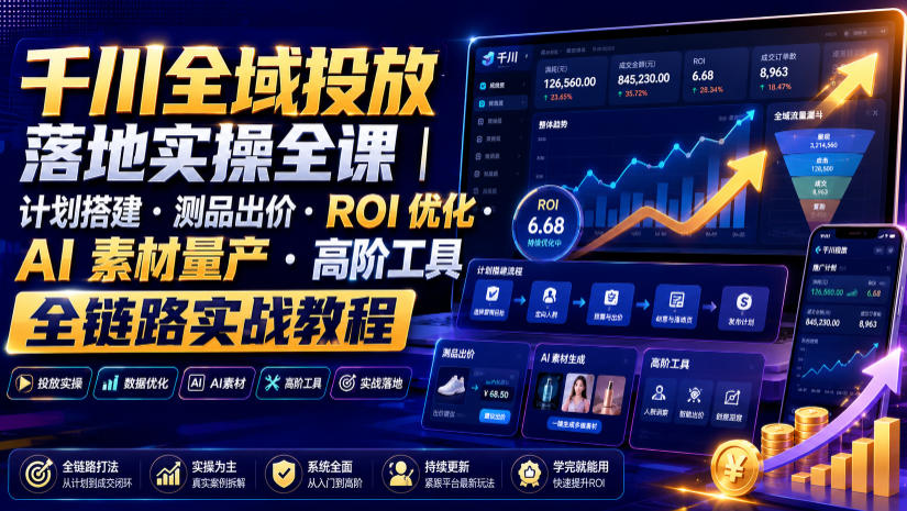 千川全域投放实操课：计划搭建·ROI优化·AI素材量产全链路 - 创享网-创享网