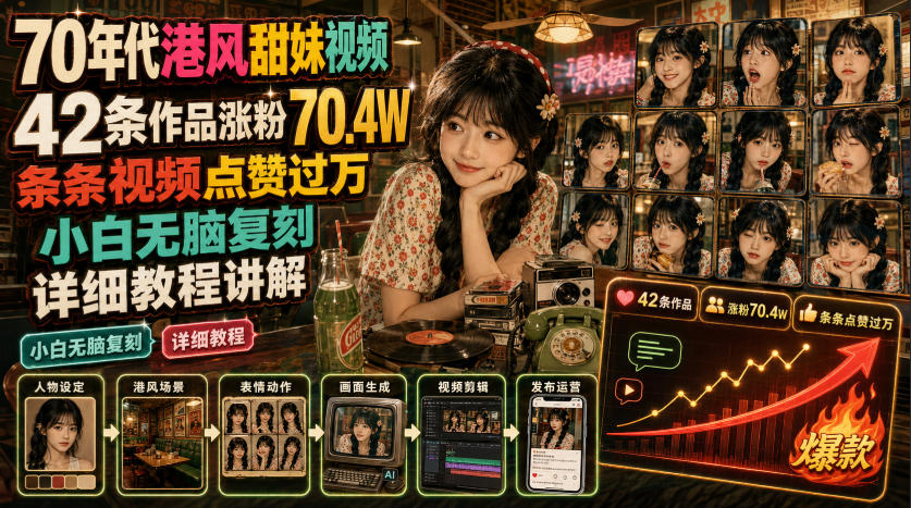 70年代港风甜妹视频：42条涨粉70W，条条过万点赞，小白无脑复刻 - 创享网-创享网