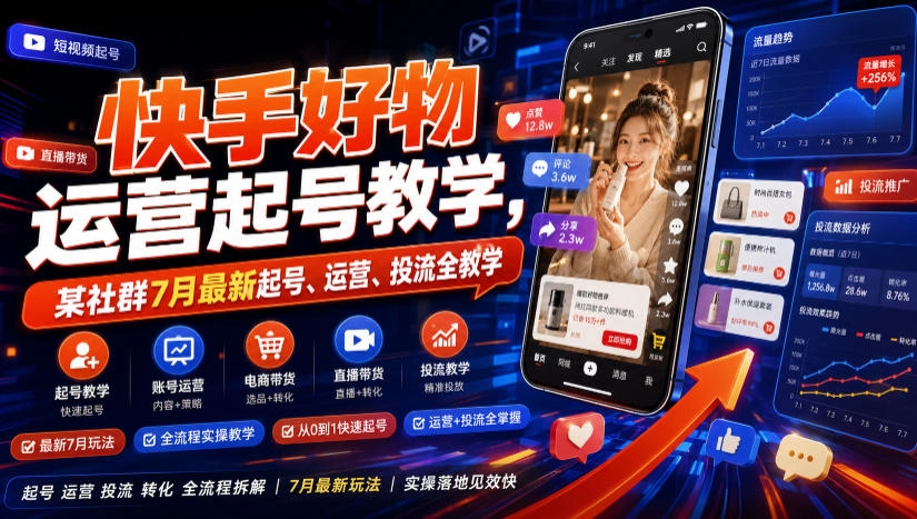 快手好物运营起号教学，账号运营到投流实操，系统打通带货链路 - 创享网-创享网