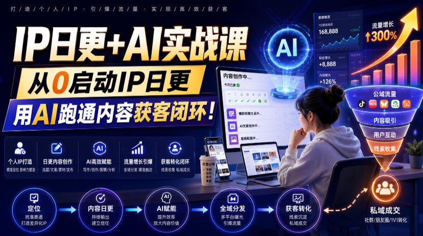 IP日更+AI实战课，从0启动IP置顶视频+100条选题库+10条日更规划跑通获客闭环-创享网