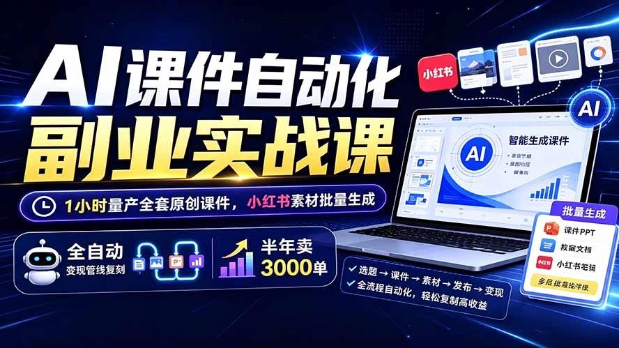 AI课件自动化副业，1小时量产原创课件半年卖3000单-创享网