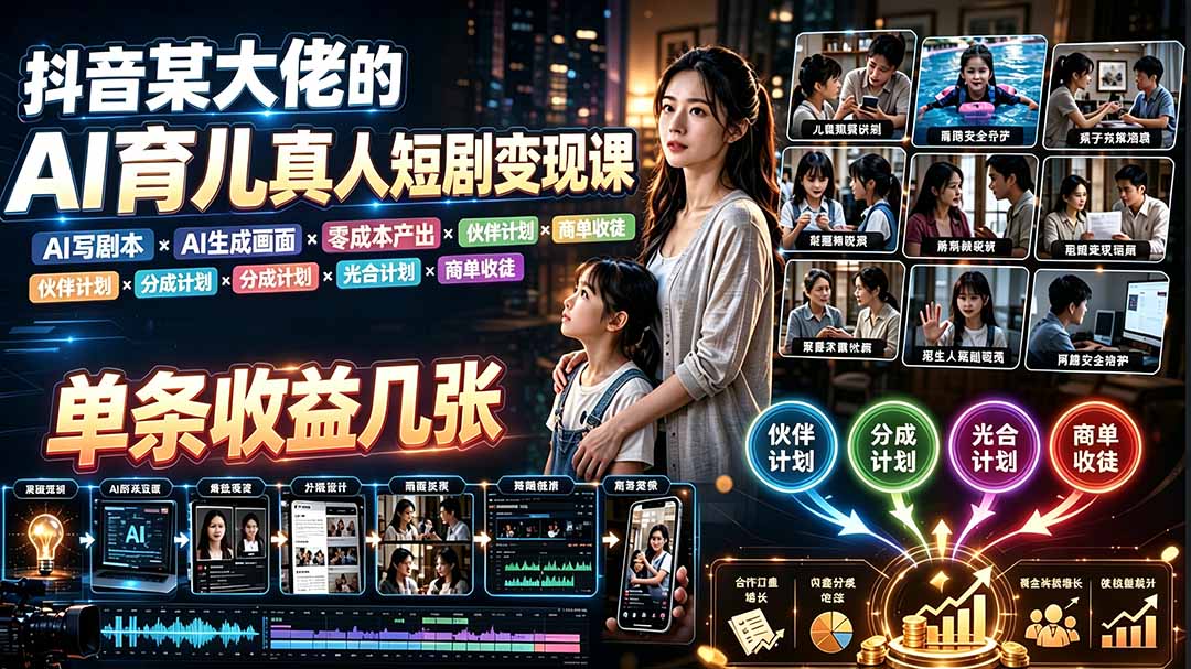 AI育儿真人短剧变现：AI写剧本×AI生成画面×零成本产出×伙伴计划×商单收徒 - 创享网-创享网