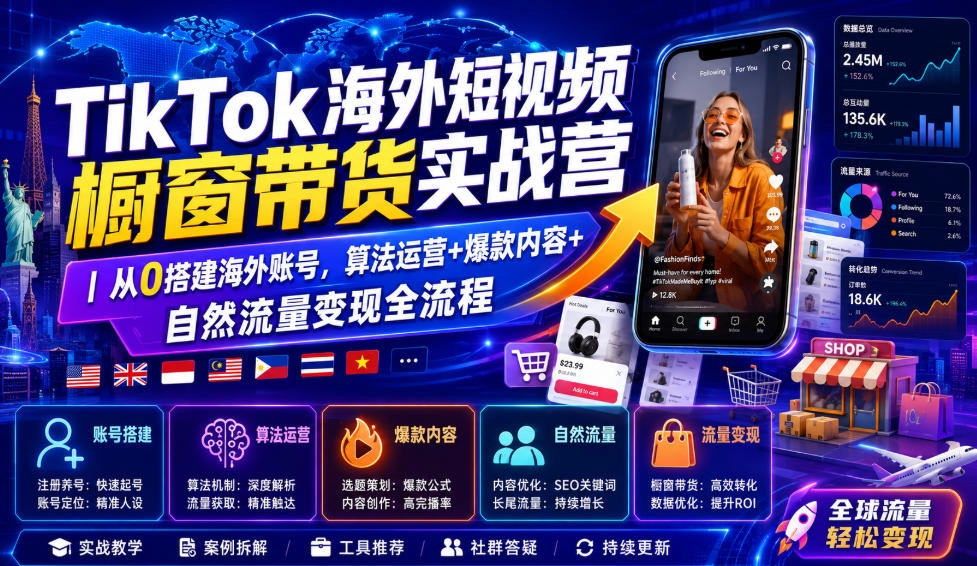 TikTok海外短视频橱窗带货，从0搭建账号到自然流量变现全流程 - 创享网-创享网