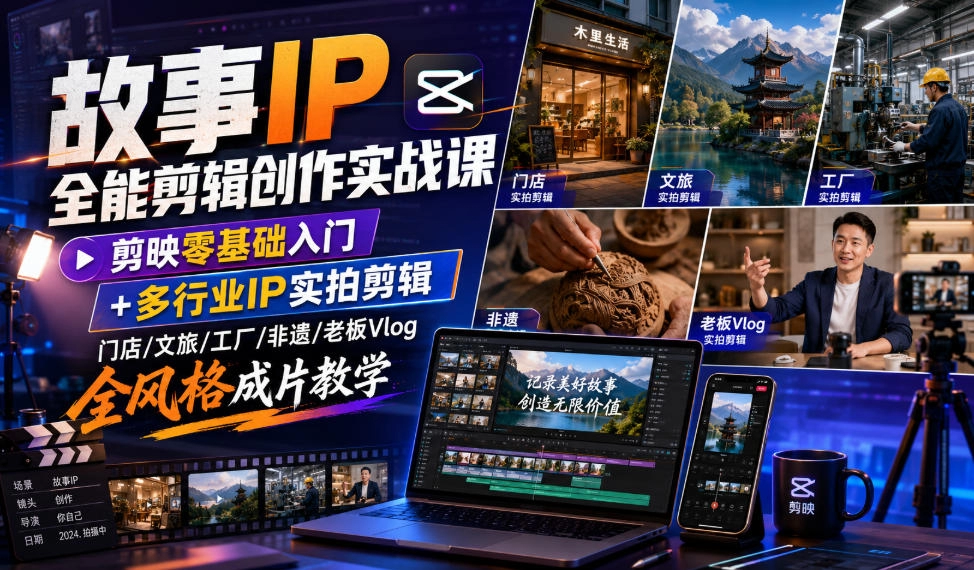 故事IP全能剪辑实战，剪映零基础到多行业成片，打造有温度的个人IP - 创享网-创享网