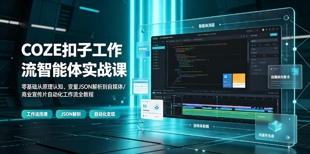 COZE扣子工作流智能体实战，零基础原理认知+变量JSON解析+自媒体/商业宣传片自动化工作流全落地-创享网