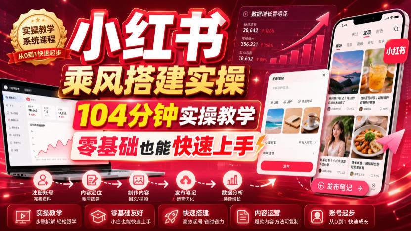 小红书乘风搭建实操：104分钟纯干货，零基础快速起号变现 - 创享网-创享网
