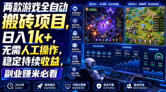 全自动游戏搬砖：日入1k+，两款工具稳定搞钱，副业必看-创享网