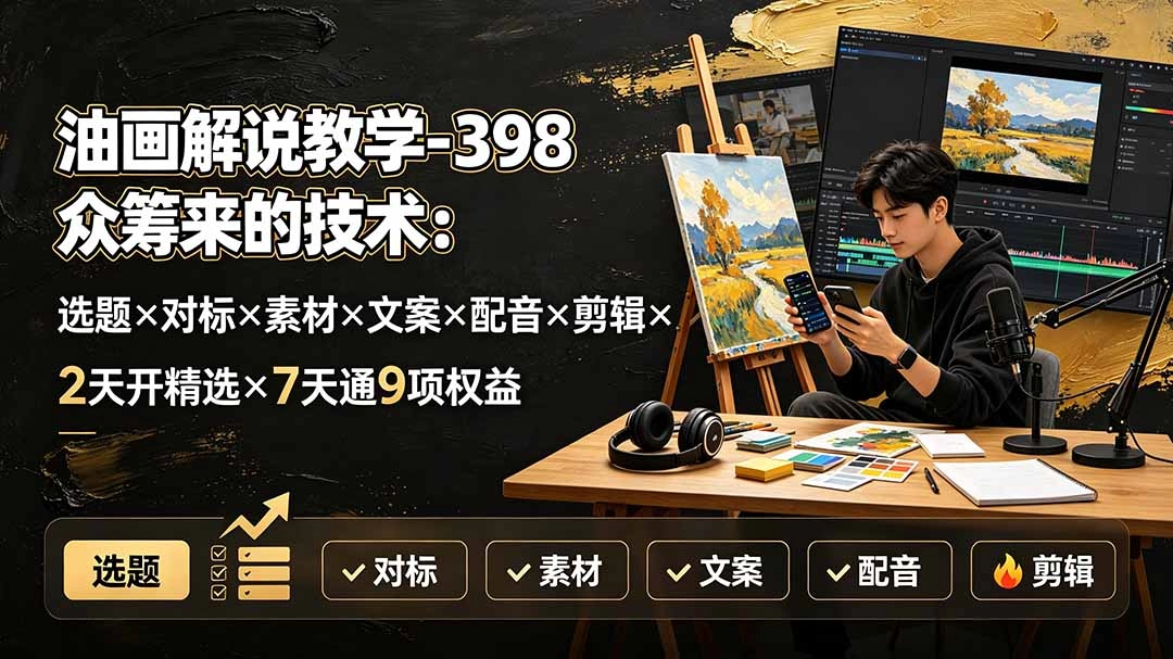 油画解说全流程实战,2天开精选7天通9项权益,398众筹技术落地-创享网