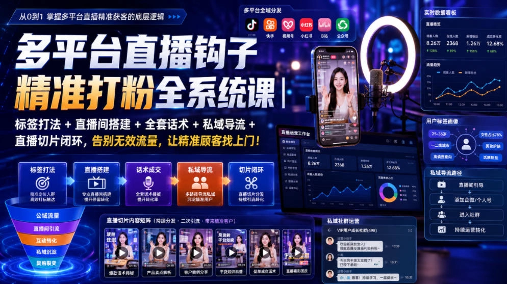 多平台直播精准打粉全系统课，标签话术导流切片闭环 - 创享网-创享网