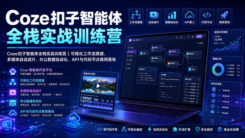 Coze扣子智能体全栈实战营，可视化工作流+自动成片+API商用落地-创享网