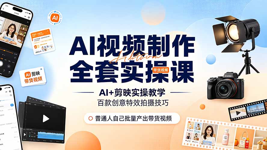 AI视频全套实操课｜多款AI工具搭配剪映教学，海量特效运镜，抖音起号带货一站式教学 - 创享网-创享网