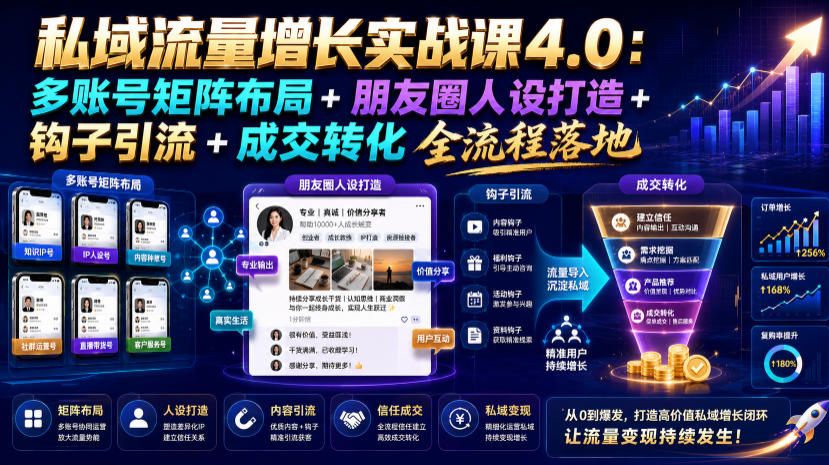 私域流量增长实战课4.0，矩阵布局+人设打造+钩子引流+成交全流程 - 创享网-创享网