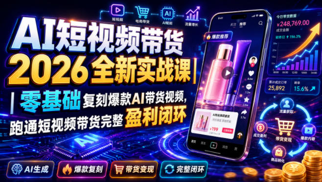 AI短视频带货2026：零基础复刻爆款，跑通完整盈利闭环 - 创享网-创享网