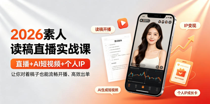 2026素人读稿直播实战，直播+AI短视频+个人IP，对着稿子也能流畅开播高效出单 - 创享网-创享网