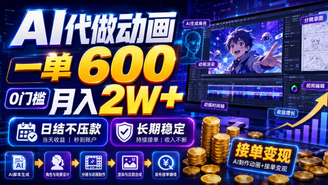 AI代做动画:一单600日结不压款,0门槛月入2W+长期稳定-创享网
