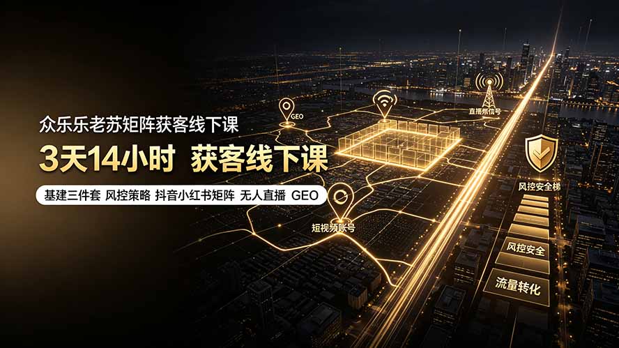 老苏矩阵获客线下课：基建三件套×风控策略×抖音小红书矩阵×无人直播×GEO-创享网