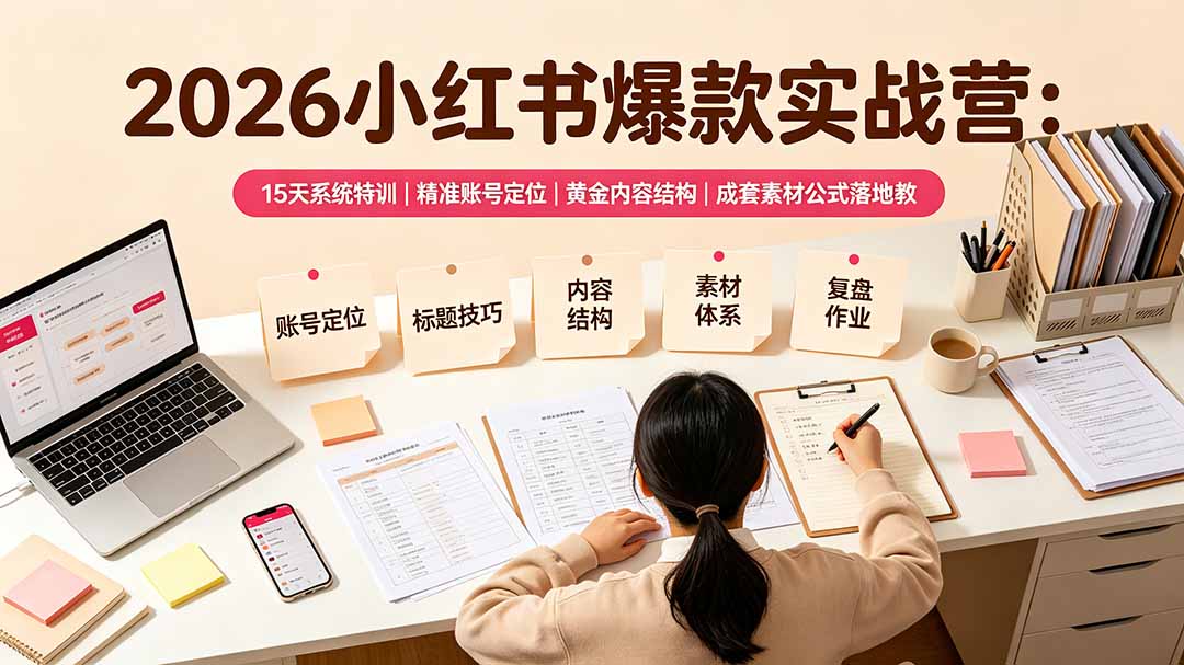 2026小红书爆款实战营，15天特训精准账号定位+黄金内容结构+素材公式落地 - 创享网-创享网