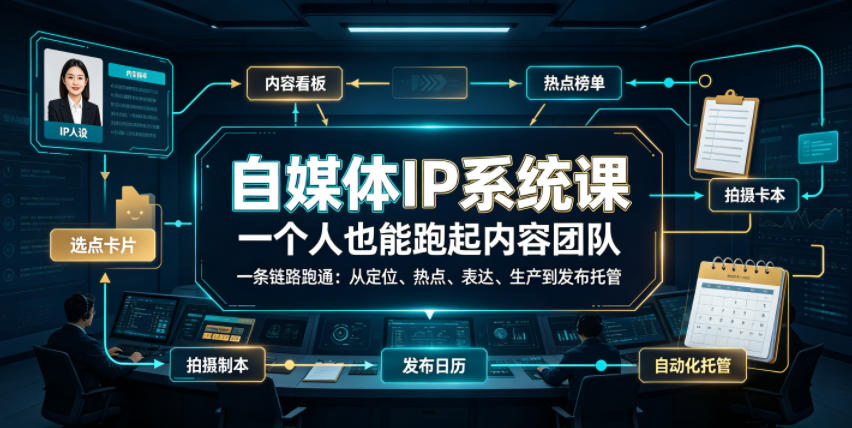 自媒体IP系统课，一个人跑通内容团队，从定位到托管全链路落地-创享网