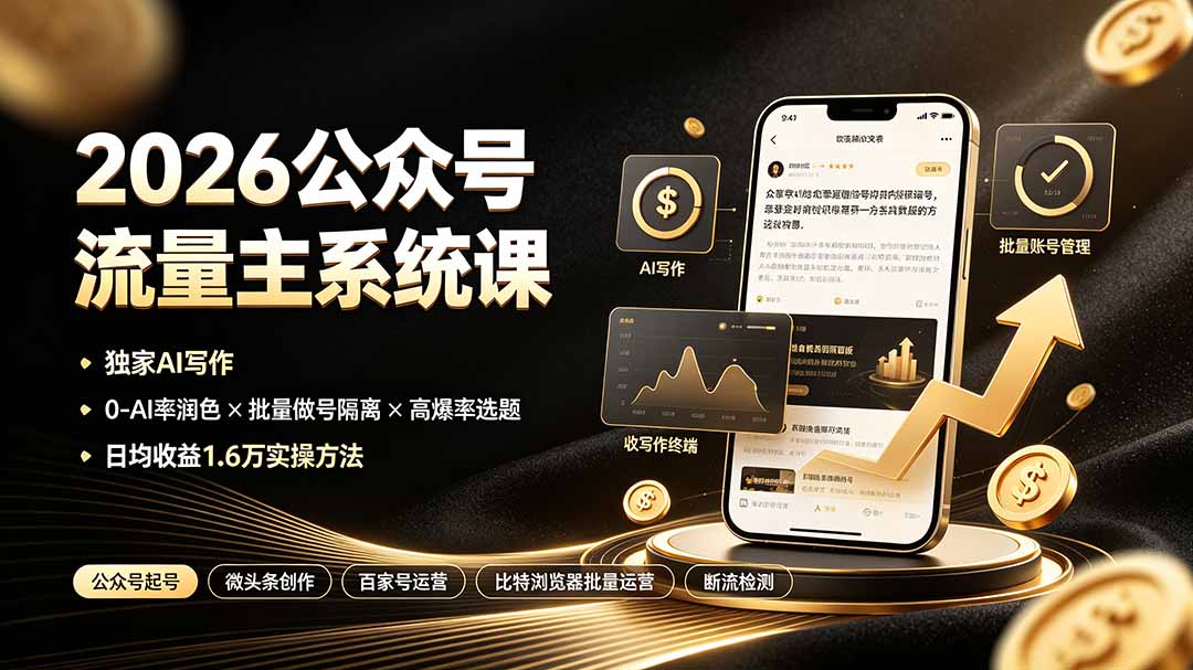 公众号流量主系统课：独家AI写作+0AI率润色，批量做号日均破万 - 创享网-创享网