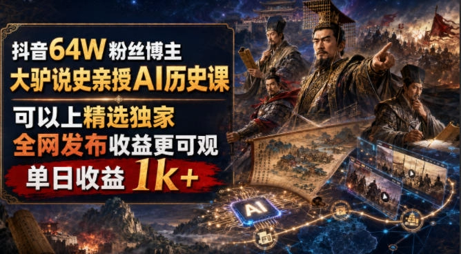 大驴说史亲授AI历史课，文案分镜全配好，4小时上手单日收益1000+ - 创享网-创享网