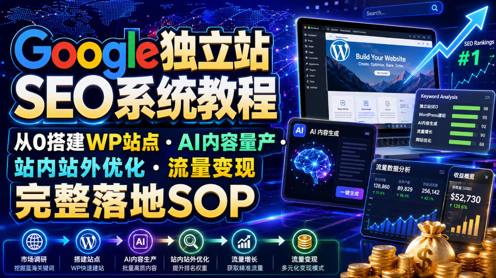 Google独立站SEO系统课:从0搭建WP·AI内容量产·站内站外优化·流量变现完整SOP-创享网