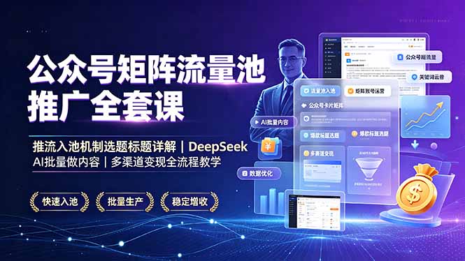 强营销爆点标题：公众号矩阵流量池全套运营课｜DeepSeek AI批量产文，吃透推流入池+多渠道变现 - 创享网-创享网