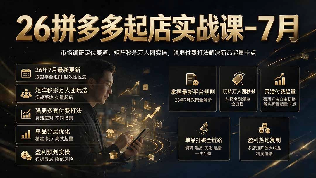 26拼多多起店实战，市场调研×矩阵秒杀×强弱付费，疏通起量卡点 - 创享网-创享网