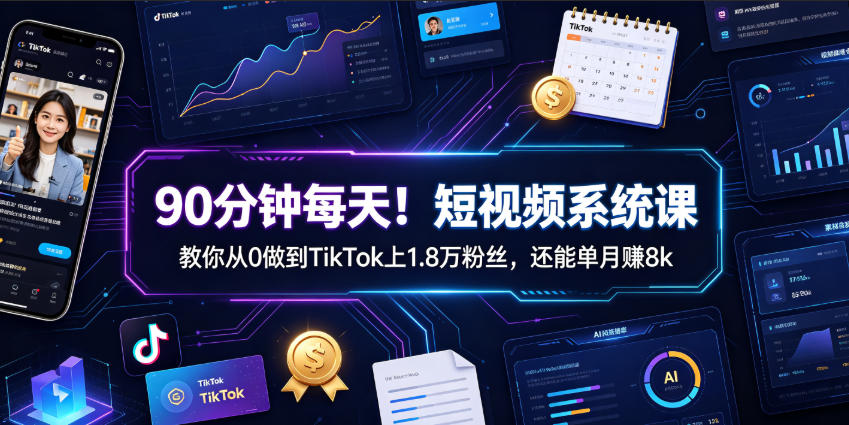 90分钟/天短视频系统课，从0到1.8万粉单月赚8000美元实战拆解-创享网