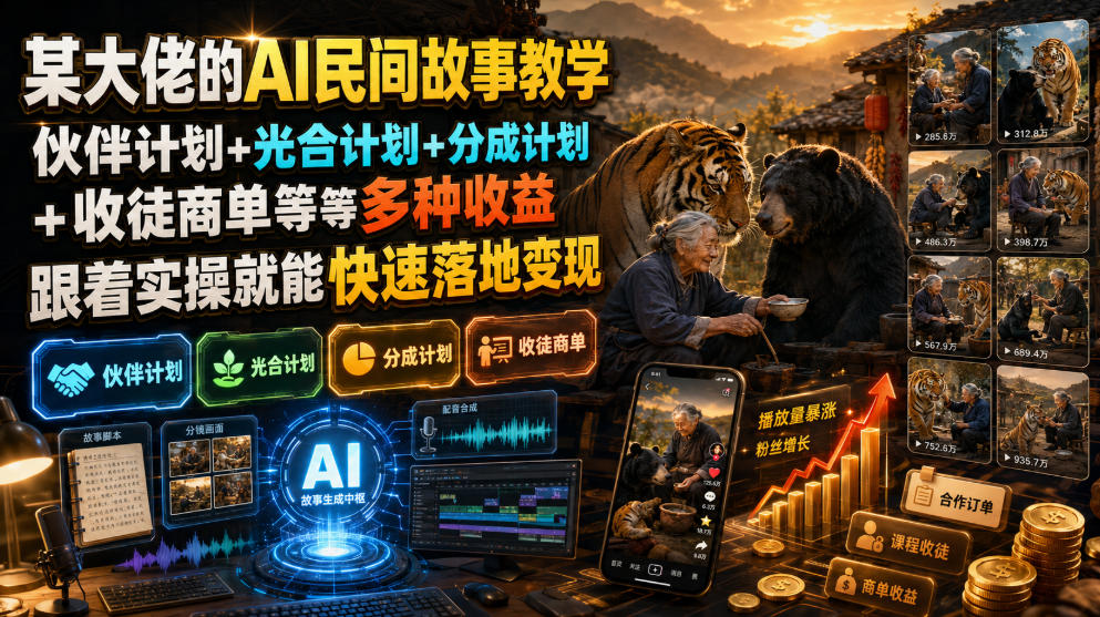AI民间故事教学拆解，伙伴计划+光合计划+分成计划+收徒商单多收益落地-创享网