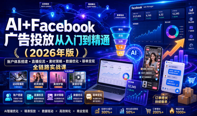 AI+Facebook广告2026:从入门到精通,账户×直播×聊单×AI赋能-创享网