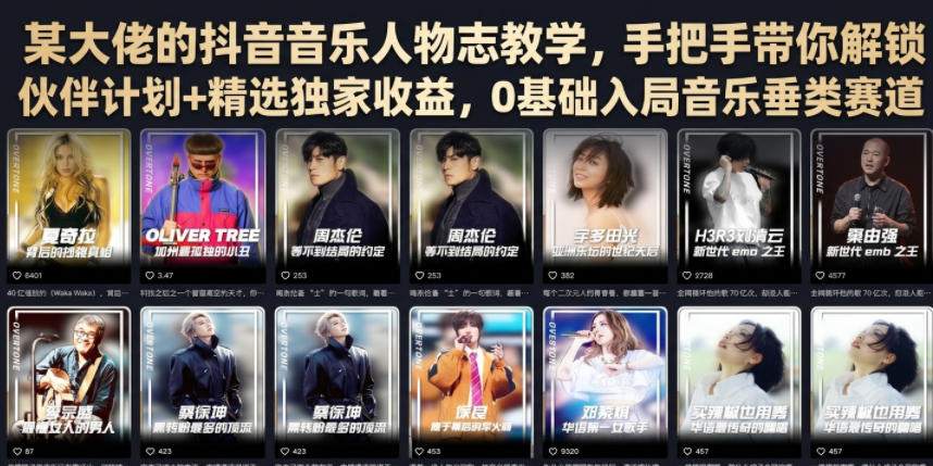 抖音音乐人物志全套打法，手把手解锁伙伴计划+精选独家收益，零基础入局高流量赛道 - 创享网-创享网