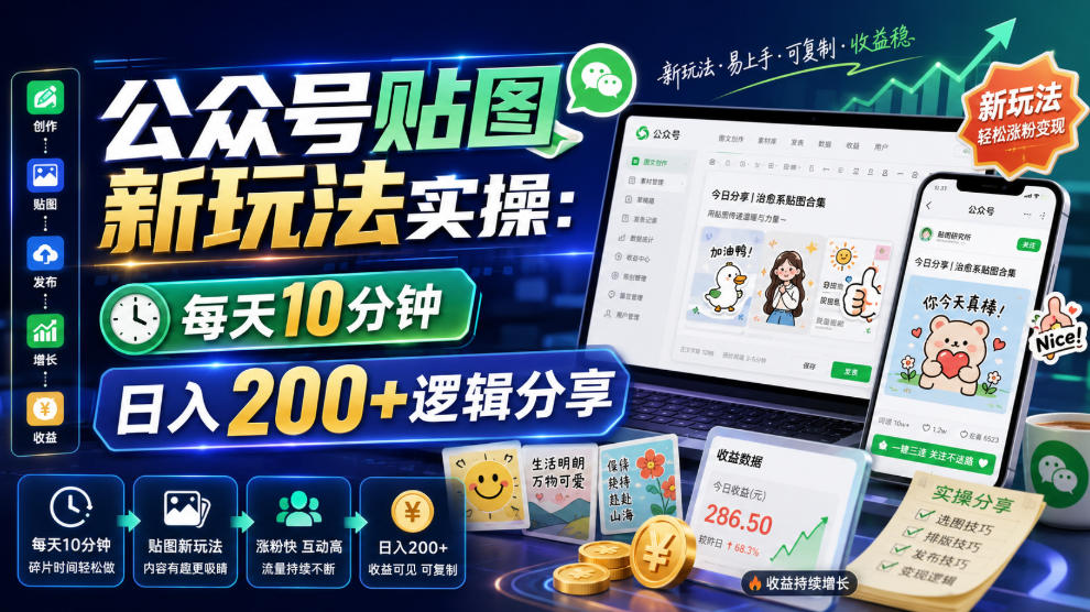 公众号贴图新玩法实操拆解，每天10分钟日入200+流量主逻辑分享-创享网