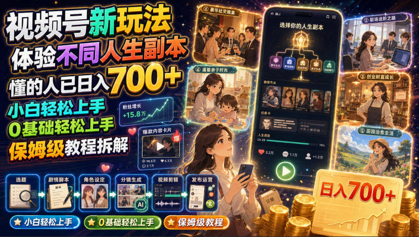 视频号新玩法:沉浸式人生剧情,不用出镜日入700+,小白保姆级教程-创享网