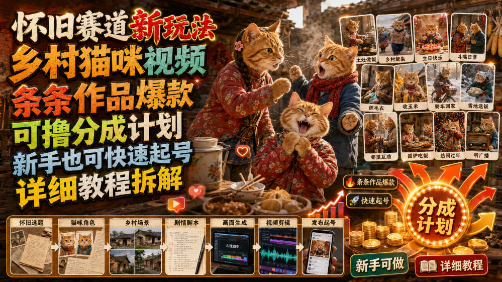 乡村猫咪视频：怀旧赛道新玩法，条条爆款快速起号 - 创享网-创享网