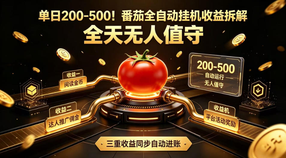 番茄全自动挂机收益拆解，单日200-500全天无人值守，矩阵操作收益翻倍 - 创享网-创享网