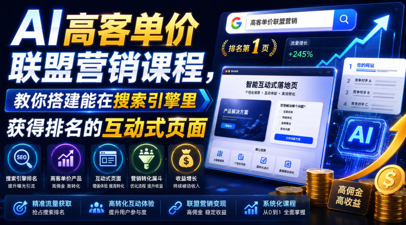 高客单价联盟营销:互动页SEO賺500-10000刀/单,1年陪跑+工具模板-创享网